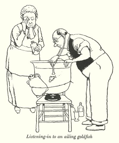 Nasłuchiwanie chorej złotej rybki (lito) autorstwa William Heath Robinson