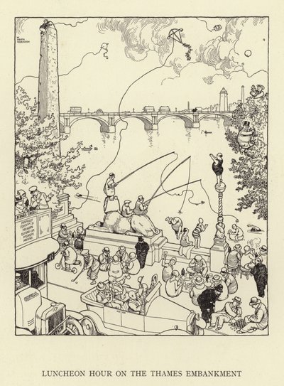 Godzina lunchu na nabrzeżu Tamizy autorstwa William Heath Robinson