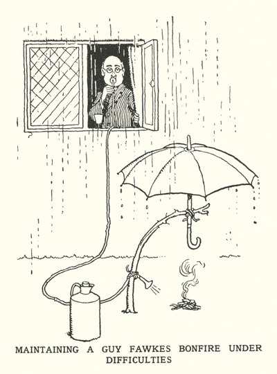 Utrzymanie ogniska Guya Fawkesa w obliczu trudności (lito) autorstwa William Heath Robinson