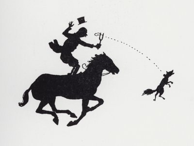 Mężczyzna na koniu katapultujący lisa (lito) autorstwa William Heath Robinson