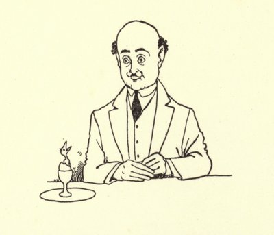 Mężczyzna zaskoczony przez ptaka w swoim porannym jajku autorstwa William Heath Robinson