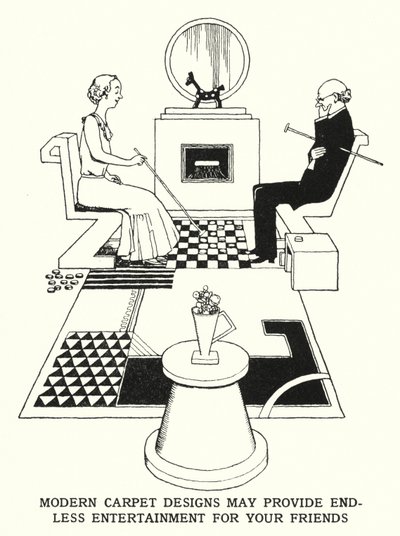 Nowoczesne wzory dywanów mogą zapewnić niekończącą się rozrywkę dla Twoich przyjaciół (litografia) autorstwa William Heath Robinson