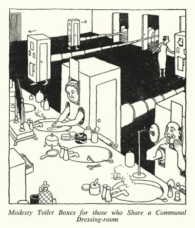 Skromne toalety dla tych, którzy dzielą wspólną garderobę (lito) autorstwa William Heath Robinson