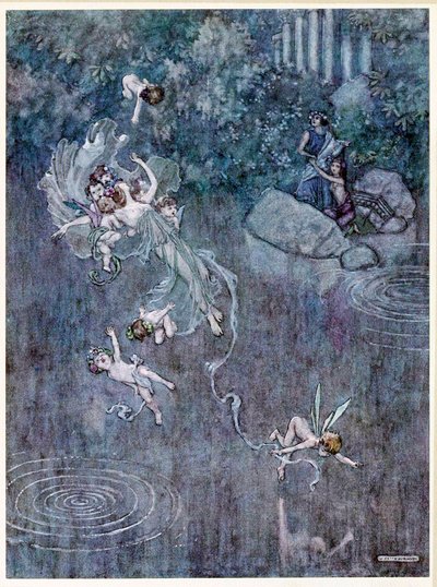 Oberon: i zmusić go do złamania wiary w Aegle, z pubu Sen nocy letniej. 1914. autorstwa William Heath Robinson