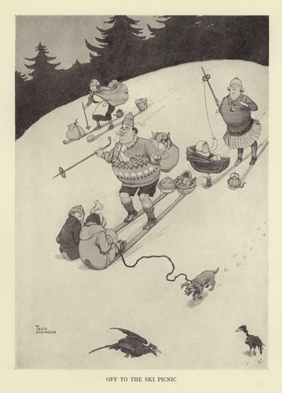 Wyjazd na piknik narciarski autorstwa William Heath Robinson
