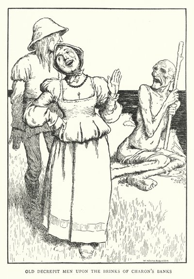 Starzy, zgrzybiałych ludzi na brzegach banków Charona (lito) autorstwa William Heath Robinson