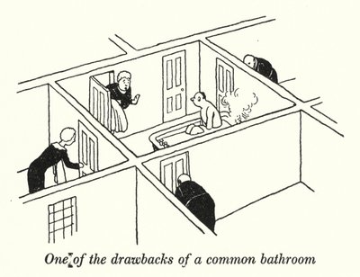 Jedna z wad wspólnej łazienki (lito) autorstwa William Heath Robinson