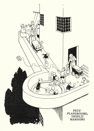 Plac zabaw dla zwierząt, rezydencje Tryplit (lito) autorstwa William Heath Robinson