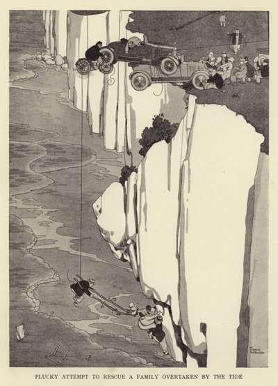 Sprytna próba ratowania rodziny porwanej przez przypływ autorstwa William Heath Robinson