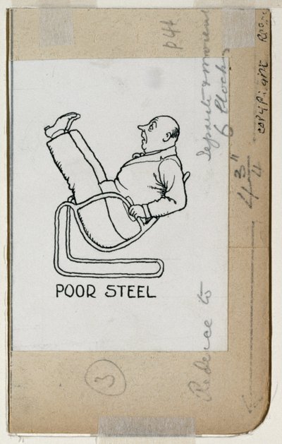 „Biedna stal”, fragment z „Jak żyć w mieszkaniu”, wyd. 1936 autorstwa William Heath Robinson