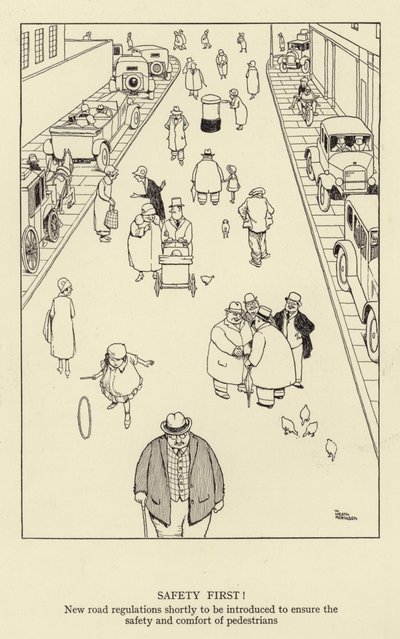 Bezpieczeństwo przede wszystkim! Wkrótce zostaną wprowadzone nowe przepisy drogowe, które zapewnią bezpieczeństwo i komfort pieszych autorstwa William Heath Robinson