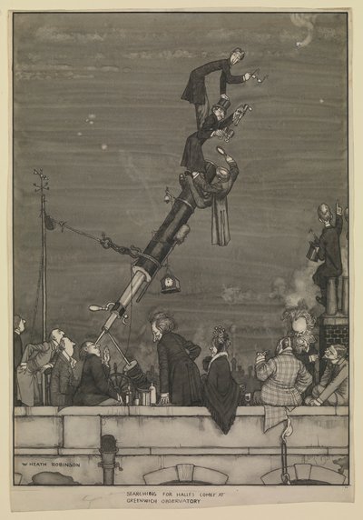 Poszukiwanie komety Halleya w Obserwatorium Greenwich autorstwa William Heath Robinson