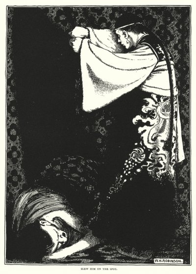 Zabił go na miejscu (grawerunek) autorstwa William Heath Robinson