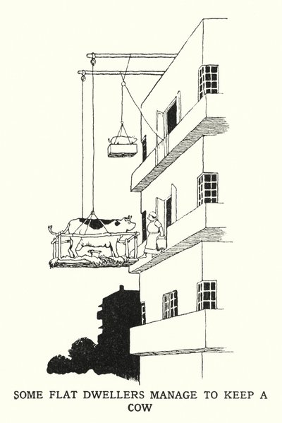 Niektórym mieszkańcom mieszkania udaje się utrzymać krowę (lito) autorstwa William Heath Robinson