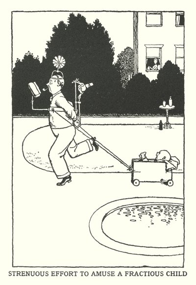 Wysiłek, by rozbawić krnąbrne dziecko (lito) autorstwa William Heath Robinson