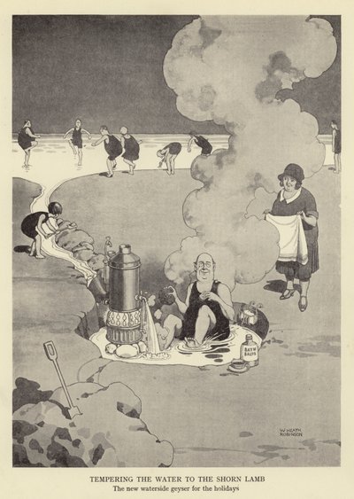 Temperowanie wody do strzyżonego baranka, nowy gejzer nad wodą na święta autorstwa William Heath Robinson