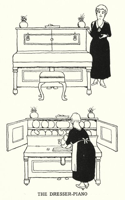Komoda-fortepian (lito) autorstwa William Heath Robinson