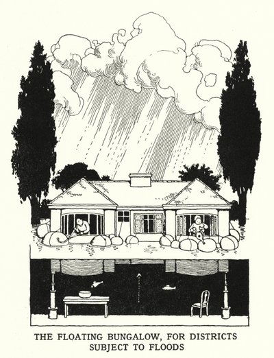 Pływający bungalow dla dzielnic narażonych na powodzie (litos) autorstwa William Heath Robinson