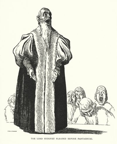 Lord Suckfist błagał przed Pantagruelem (lito) autorstwa William Heath Robinson