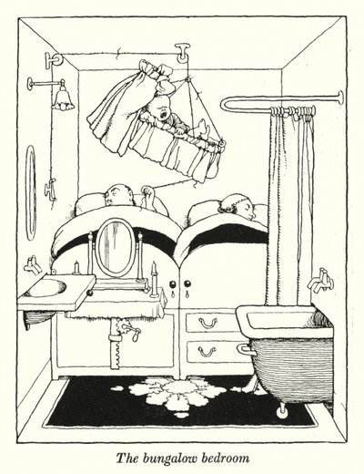 Sypialnia w bungalowie (lito) autorstwa William Heath Robinson