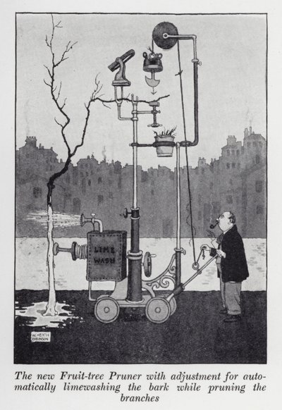 Nowy sekator do drzew owocowych z regulacją do automatycznego wapnowania kory podczas przycinania gałęzi (litowo) autorstwa William Heath Robinson
