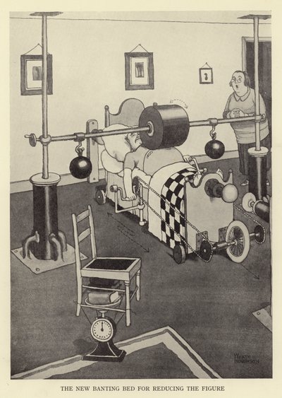 Nowe łóżko do podbijania do redukcji sylwetki autorstwa William Heath Robinson