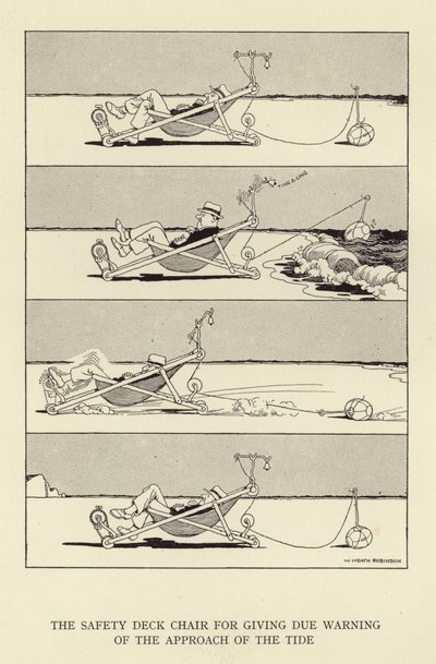Leżak bezpieczeństwa do należytego ostrzegania o zbliżaniu się przypływu autorstwa William Heath Robinson