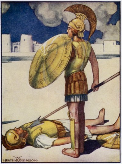 Cień Śmierci spadł na Hectora (kolor lito) autorstwa William Heath Robinson