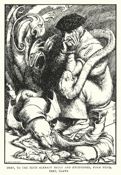 Oni, do garniturów już spłodzonych i zrodzonych, tworzą głowę, stopy, pazury (lito) autorstwa William Heath Robinson