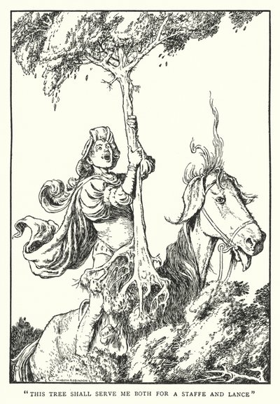 „To drzewo będzie mi służyło zarówno za kij, jak i za włócznię” (lit) autorstwa William Heath Robinson
