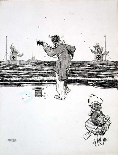Handel z wrogiem na Yarmouth Sands, z „Some Frightful War Pictures” autorstwa William Heath Robinson