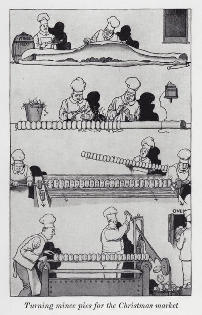 Obracanie ciasta mielonego na jarmark bożonarodzeniowy (lito) autorstwa William Heath Robinson
