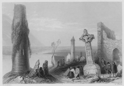Starożytny Krzyż, Clonmacnoise (grawerowanie) autorstwa William Henry (after) Bartlett