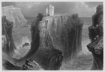 Zamek Dunseverick, hrabstwo Antrim (grawerowanie) autorstwa William Henry (after) Bartlett