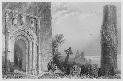 Drzwi wejściowe Temple Mc Durmot, Clonmacnoise (grawerowanie) autorstwa William Henry (after) Bartlett