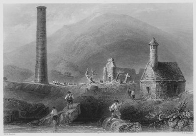 Okrągła wieża itp., Glendalough, hrabstwo Wicklow (grawerowanie) autorstwa William Henry (after) Bartlett