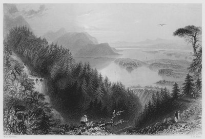 Jeziora Lower i Torc, Killarney, od wodospadu Torc (rycina) autorstwa William Henry (after) Bartlett