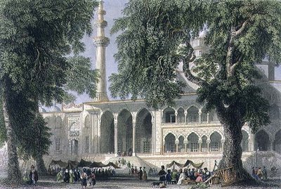 Yeni Djami lub Meczet Sułtana Valide, Stambuł, ryty J.C. Varrall, c.1850 (akwatinta) autorstwa William Henry (after) Bartlett