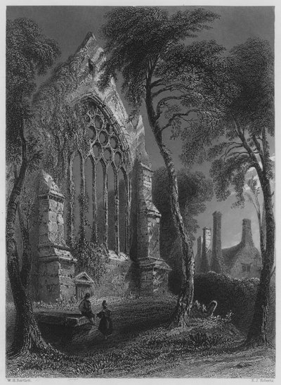 Opactwo Youghall, Rezydencja Sir Waltera Raleigha (grafika) autorstwa William Henry (after) Bartlett