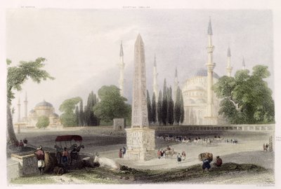 Egipski obelisk w Atmeidan, czyli Hipodromie, Stambuł, rytowany przez G.K. Richardsona, ok. 1850 (akwatinta) autorstwa William Henry Bartlett