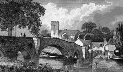 Kościół i most w Aylesford, grawerowane przez B. Winklesa, wydane w 1829 r. autorstwa William Henry Bartlett