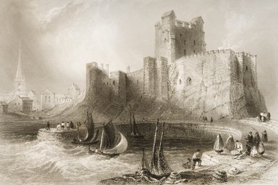 Zamek Carrickfergus, hrabstwo Antrim, Irlandia Północna, z „Krajobrazy i starożytności Irlandii” George