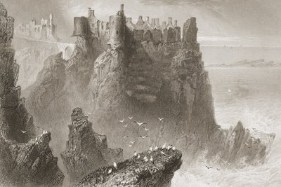 Zamek Dunluce, hrabstwo Antrim, Irlandia Północna, z „Krajobrazy i starożytności Irlandii” George