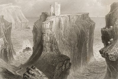 Zamek Dunseverick, hrabstwo Antrim, Irlandia Północna, z „Krajobrazy i starożytności Irlandii” George