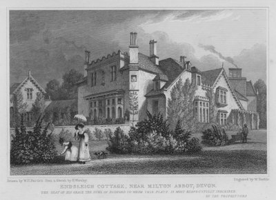 Domek Endsleigh, niedaleko Milton Abbot, Devon (grawerowanie) autorstwa William Henry Bartlett