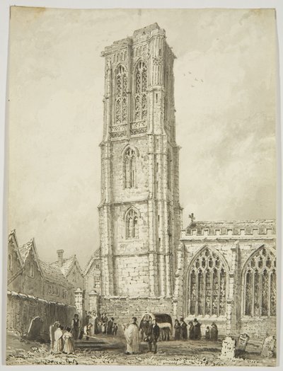 Na zewnątrz kościoła Temple, ukazujący internowanie, ok. 1825 (ołówek i akwarela na papierze) autorstwa William Henry Bartlett