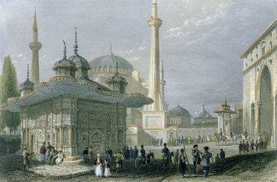 Fontanna i plac św. Zofii, Stambuł, rytowane przez T. Highama, ok. 1850 (akwatinta) autorstwa William Henry Bartlett