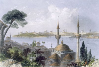 Ogólny widok Konstantynopola z Scutari, ok. 1850 (kolorowa akwatinta) autorstwa William Henry Bartlett
