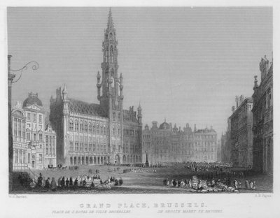 Grand Place, Bruksela (grawerowanie) autorstwa William Henry Bartlett
