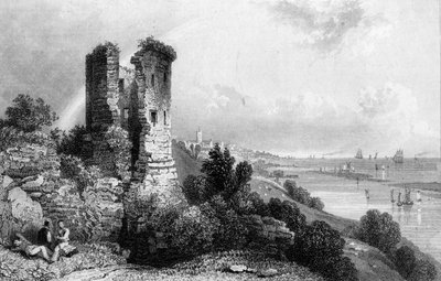 Zamek Hadleigh, Essex, wyryty przez Charlesa Mottrama, 1832 r. autorstwa William Henry Bartlett